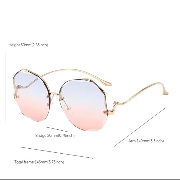 1026-Gradient Zig Zag Round Rimless Sunglasses- Blue/Pink - Picture 6 of 6